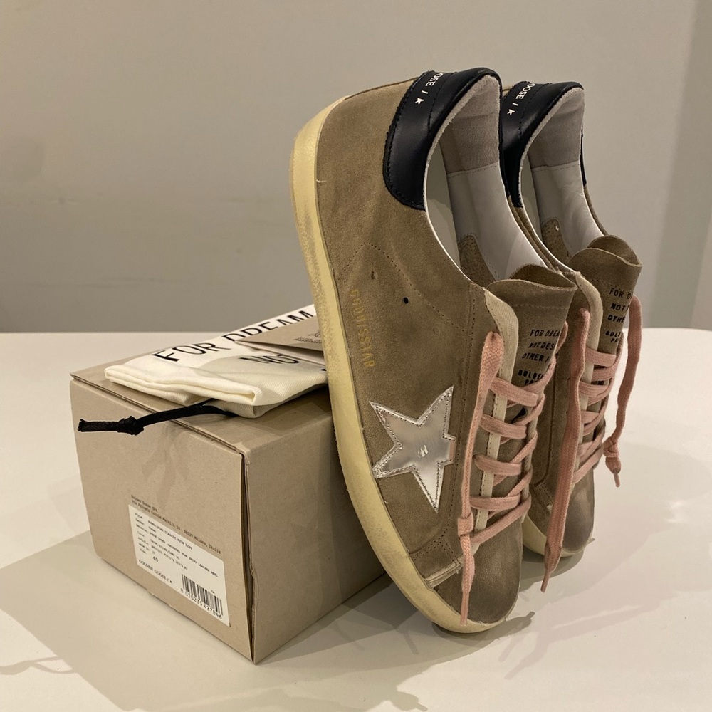 Golden Goose Superstar Sneaker Taupe Suede/Silver/Dark Blue sz 40 New in Box - Picture 6 of 15
